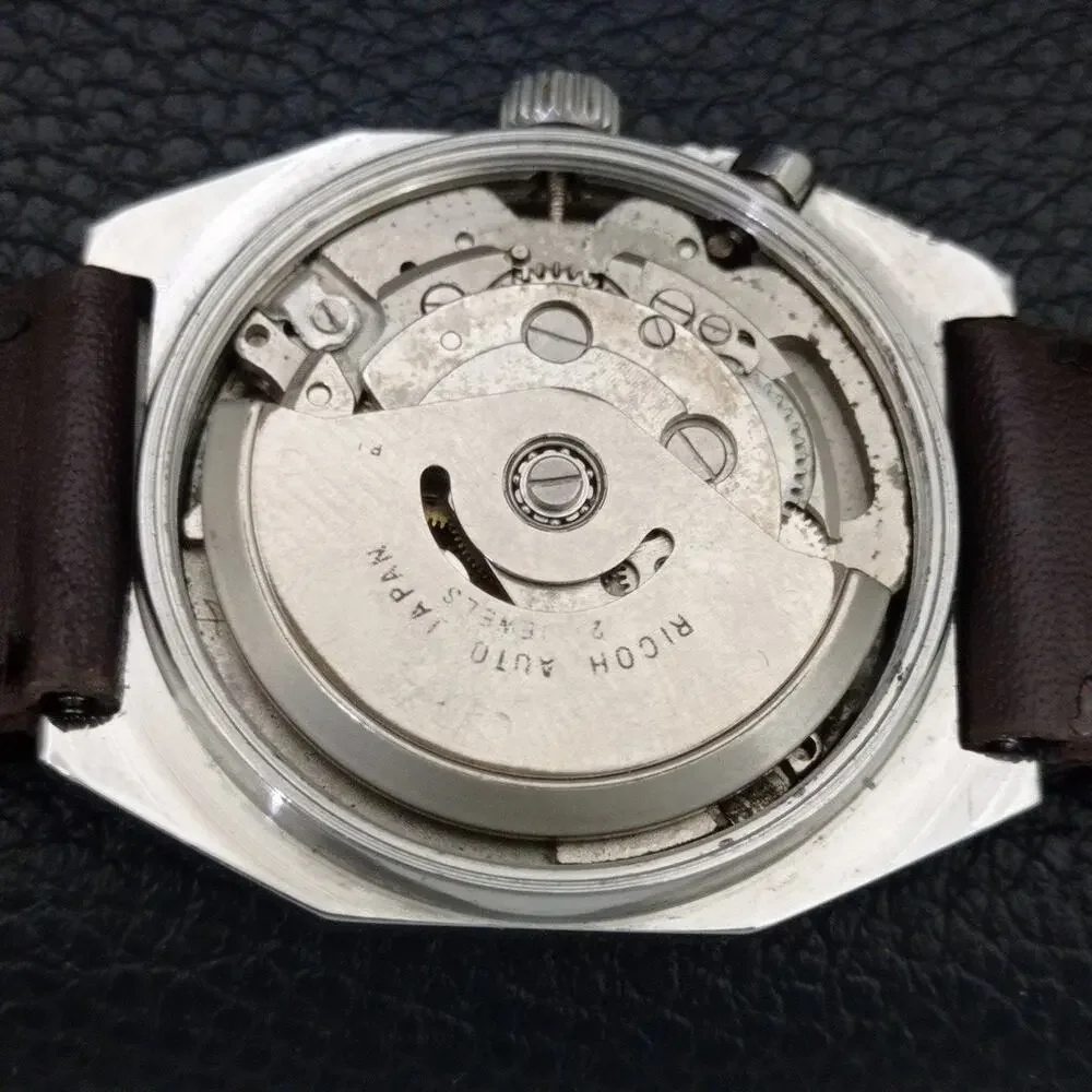Vintage 1979 Ricoh Automatic Mens Silver Watch W/daydate & Gold accents